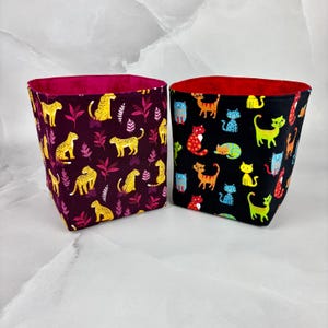 Cats fabric basket, Leopard storage bin, 2 pattern options, Handmade