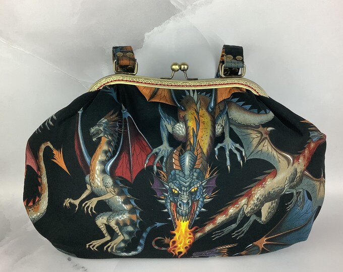Dragons large frame handbag, Dragon purse, Gothic shoulder bag, Frame bag, Handmade