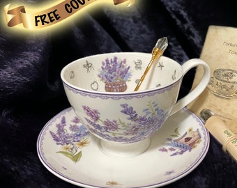 Lavender Tea cup and saucer set gift fortune telling teacup tarot tea party divination gift for female birthday mom witch Bridal party