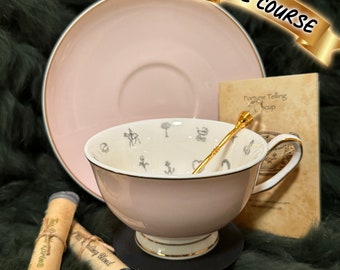 Pale Pink Tea cup and saucer set. FREE course. Tea Leaf Reading Kit.
