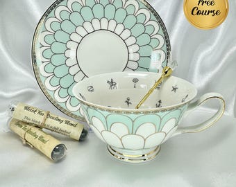 Tea Leaf Reading Kit Mint Green Tasseography Cup Set