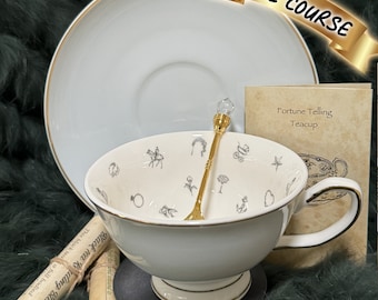 Pale Blue Tea cup and saucer set. FREE course. Tea Leaf Reading Kit.