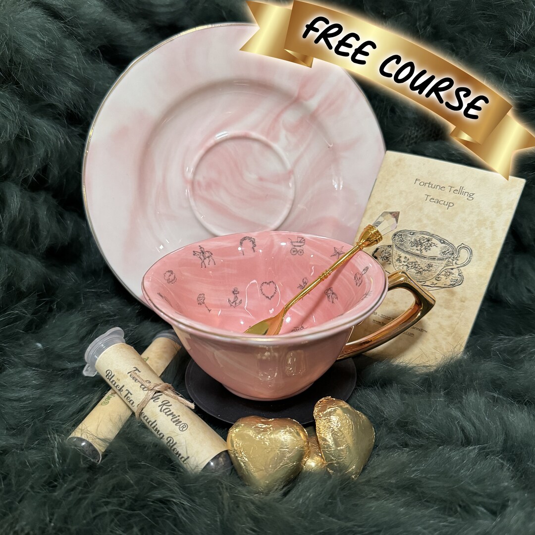 Heart Shaped Teacup and Saucer. Full Tea Leaf Reading Kit. Perfect Gift