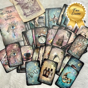 Cartes Oracle MysTEAcal basées sur le symbole divinatoire de lecture de feuille de thé. Jeu de cartes oracle haute brillance. Intuitif. Cours en ligne GRATUIT.