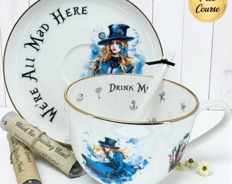 Alice in Wonderland Tea Reading Set Gold | Complete Tasseography Kit