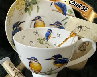 King Fisher Kookaburra Tea cup and saucer set. Fortune teller teacup. Tea leaf reading kit with FREE course.