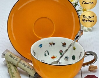 Orange Tasseography Tea Cup and Saucer for Tea Leaf Reading