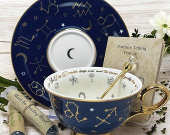 Navy Blue Tea Cup and Saucer for Tea Leaf Reading