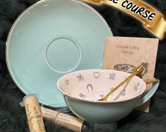 Duck Egg Blue cup. Learn tea leaf reading, original Lenormand teacup. tea cup. Fortune telling teacup. Free course. Gift for friend, Mom