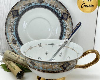 Luxury Blue Persian Style Tea Set. Tea Leaf Reading Kit. Free Course.
