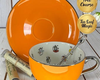 Orange Tarot Tea Cup and Saucer for Tea Leaf Reading