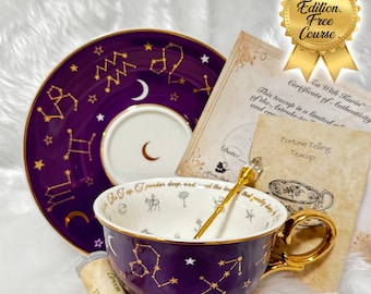 Limited Edition Purple Gold. Learn tea leaf reading, original Lenormand teacup. Fortune telling. Free course.