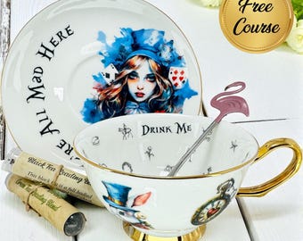 Whimsical Alice in Wonderland Tea Cup and Saucer Set