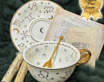 Limited Edition White Gold. Learn tea leaf reading, original Lenormand teacup. Fortune telling. Free course.