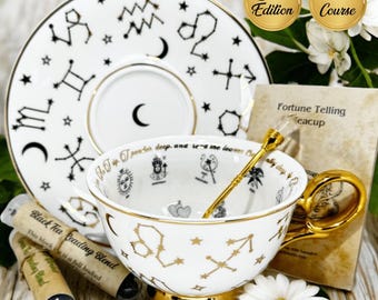 White Tarot Tea Cup and Saucer for Tea Leaf Reading