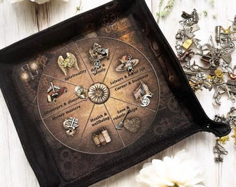 Steampunk Charm Casting Mat – Reversible Tray for Divination & Fortune Telling