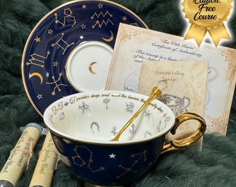 Limited Edition Navy Blue. Learn tea leaf reading, original Lenormand teacup. Fortune telling. Free course.