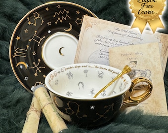 Limited edition Black Gold. Learn tea leaf reading, original Lenormand teacup. Fortune telling. Free course.