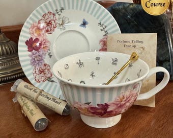 Mint Green Stripe Roses Tea Set |Tea Leaf Reading Kit |Free Course.