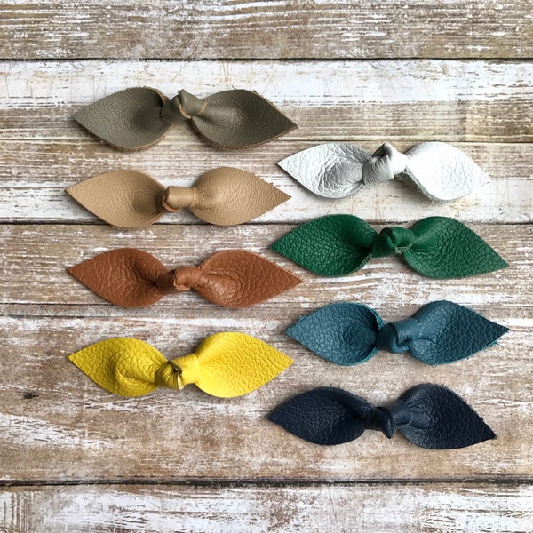 Leather Knot Bow, Leaf knot bow, newborn bow, newborn headband, baby headband, girl bow, hair bow, leather bow clip, knot bow, bow headband