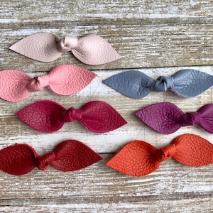 Leather Knot Bow, Leaf knot bow, newborn bow, newborn headband, baby headband, girl bow, hair bow, leather bow clip, knot bow, gift for baby