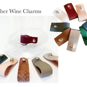 Leather Wine Charms, Wine Charms, Wine Gifts, Holiday Gifts, Home Decor Gifts, Barware Gift, Leather Gifts, Wine Charm Set