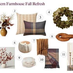Modern Farmhouse Fall Refresh Mood Board Lista de productos Descarga digital