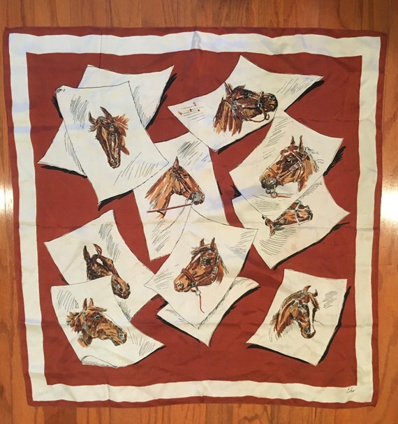 Vintage Echo Horse Head Sketches Silk Scarf