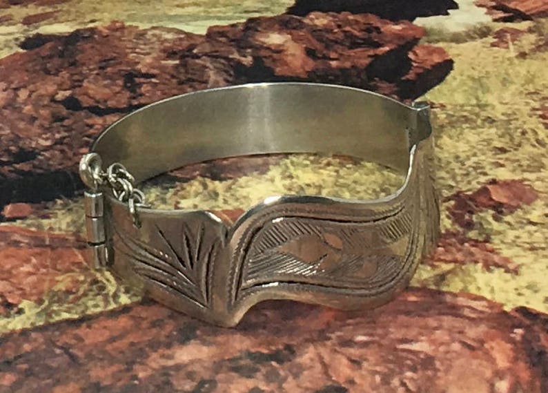 Vintage Western Custom Made Sterling Silver Cuff Bracelet Etsy