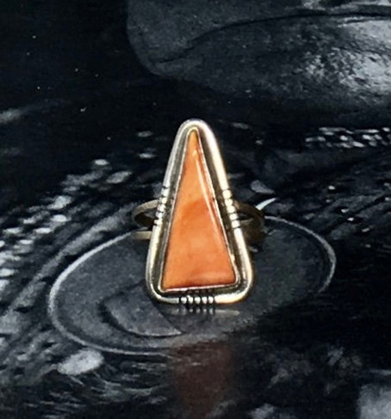 Navajo Sterling Silver Red Shell Ring - image 3