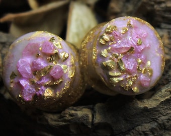 rose quartz Plugs Pink Gauges  gold Girly Plugs 00 gauge 20 mm plugs earrings pink gemstone bridal Wedding plug 0g 00g 1/2 inch 26 mm plugs