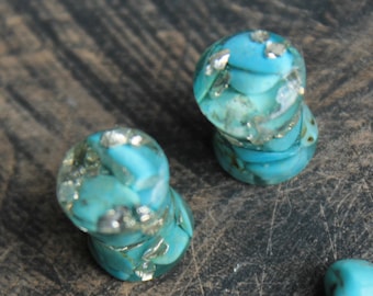 turquoise Stone Plugs Blue Gauges Girly Plugs 00 gauge turquoise silver plug and tunnels Cute Plugs Wedding plugs Bridal gauges 2g 0g 1 inch