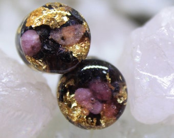 Garnet & Pink Tourmaline Plugs: Gold Stone Gauges
