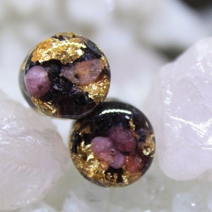 Garnet & Pink Tourmaline Plugs: Gold Stone Gauges