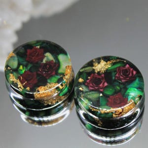 Red Rose Plugs with red flower Gauges Terrarium Plug Bridal Gauges 2 inch plug 2g 0g 00g tunnel red green wedding gauges 12mm 28mm 30 mm