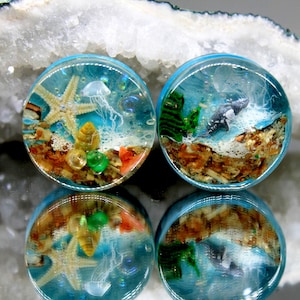 Ocean Diorama Resin Plugs, Jellyfish Starfish Tunnels, Beach Gauges 30mm
