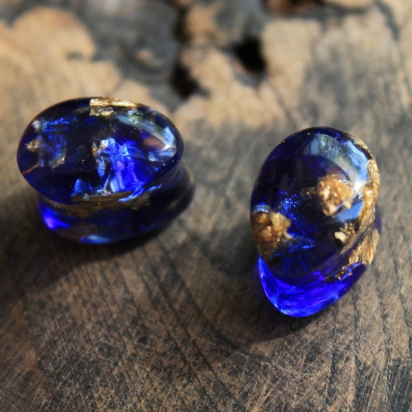 Dark Blue teardrop Drop shaped plugs 14K Gold  Plugs double flare Wedding plugs bridal gauges 0g 00g 1/2 inch 30mm plugs crystal gauges