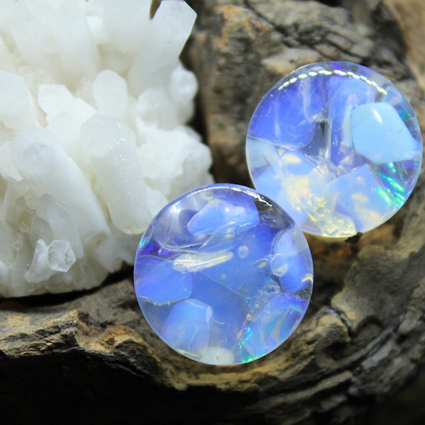 Moonstone White Opalite Plugs, Iridescent Stone Gauges, 12mm 28mm Resin Tunnels, Wedding Bridal Jewelry
