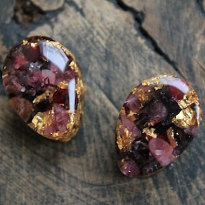 Teardrop garnet plugs Watermelon tourmaline gauges Drop shaped plug double flare gold gauges Wedding plugs 0g 00g 1/2 inch 25 mm plugs Stone