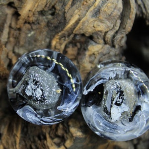 Handmade Resin Plugs: Black & White Iridescent Gauges