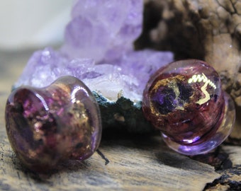 plugs with amethyst Rainbow plugs Iridescent plugs 00 gauge purple amethyst stone plugs for Wedding gauges purple Bridal plugs 2g 0g 1 inch