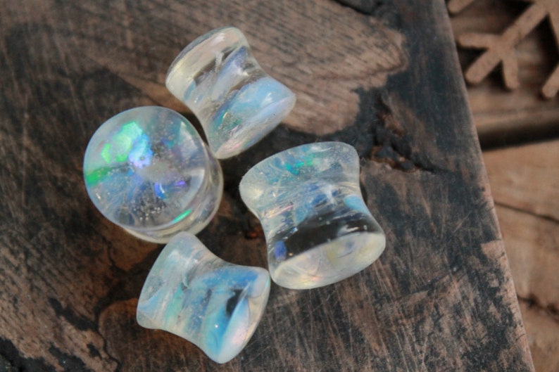 White Opalite Stone Plugs 00 gauge earrings Rainbow plug Iridescent plugs Gemstone plugs for men Wedding gauges Bridal gauges 2g 0g 1 inch