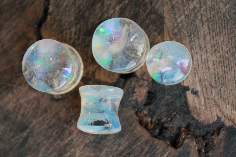 White Opalite Stone Plugs 00 gauge earrings Rainbow plug Iridescent plugs Gemstone plugs for men Wedding gauges Bridal gauges 2g 0g 1 inch