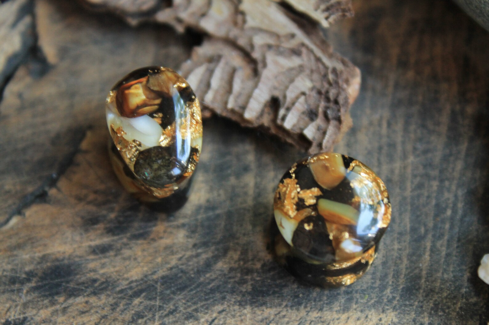 Brown Stone Gauge Gold Plug and Tunnel Pearl Gauge Bridal Plug Etsy