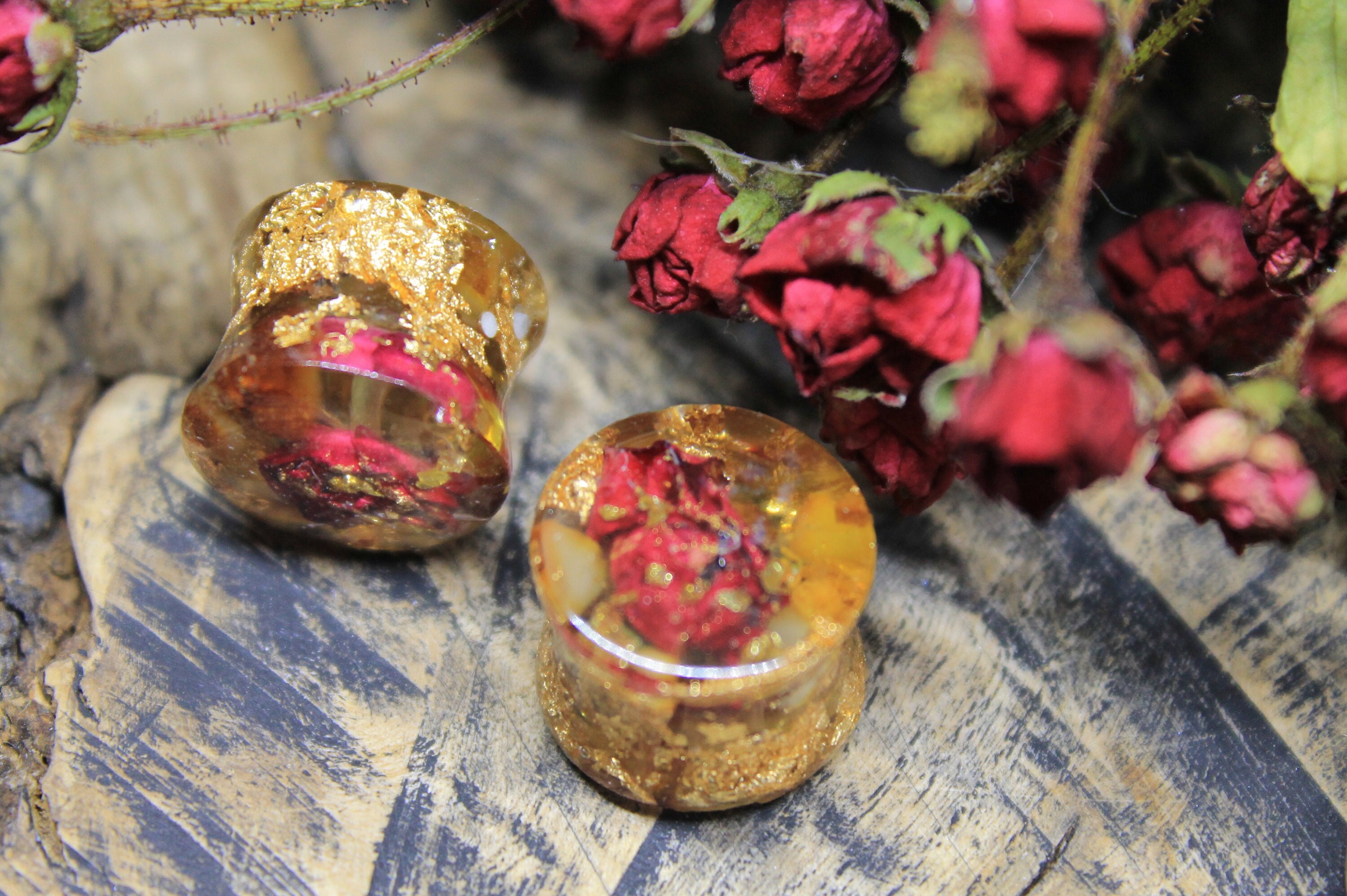 Amber Plugs and Tunnel Red Rose Plugs Resin Gauges Terrarium - Etsy