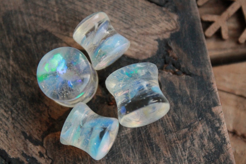 White Opalite Stone Plugs 00 gauge earrings Rainbow plug Iridescent plugs Gemstone plugs for men Wedding gauges Bridal gauges 2g 0g 1 inch