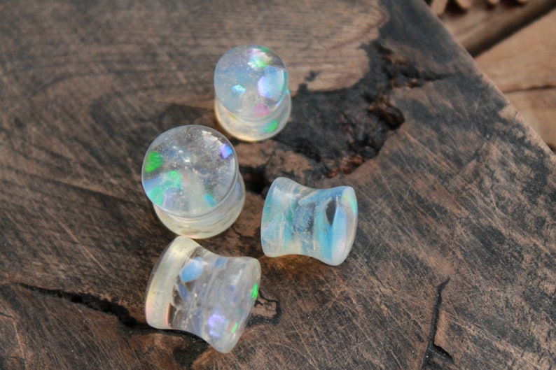 White Opalite Stone Plugs 00 gauge earrings Rainbow plug Iridescent plugs Gemstone plugs for men Wedding gauges Bridal gauges 2g 0g 1 inch
