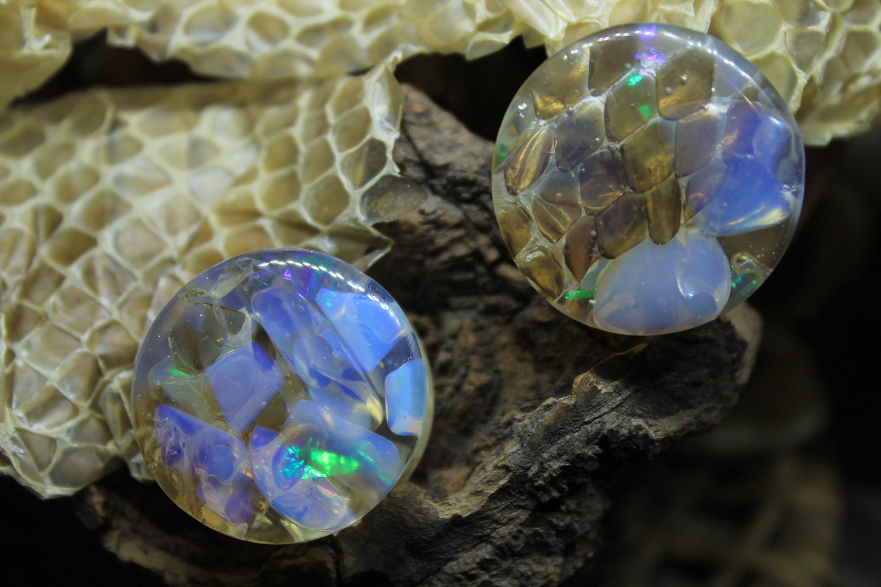 Pair Glow In The Dark Moonstone Plugs, Double Flare Stone Tunnels, 10mm Gauges