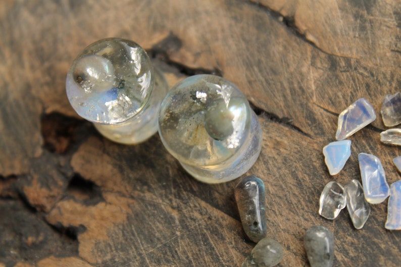 Labradorite Plug White Opalite Plugs Freshwater Pearl Gauges Etsy