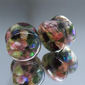 Wassermelonen-Turmalin Plugs, Regenbogen irisierende Plugs, echter Stein Resin Tunnel, einzeln oder im Paar, Hochzeit Brautschmuck